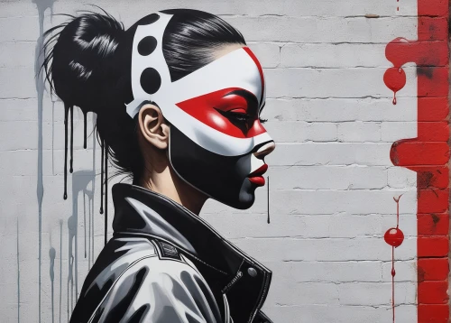 geisha girl,geisha,streetart,urban street art,street art,street artist,graffiti art,two-point-ladybug,melbourne,wall art,graffiti,urban art,wall paint,katana,street artists,queen of hearts,woman face,red paint,painted wall,chinatown,Art,Artistic Painting,Artistic Painting 44