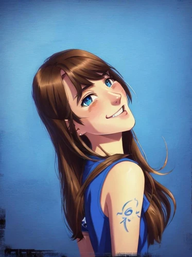 a girl's smile,gentiana,blue painting,digital painting,grin,blue background,killer smile,graffiti,smiling,girl portrait,a smile,graffiti art,mako,mikuru asahina,smile,grafitti,painting,custom portrait,city ​​portrait,azure,Common,Common,Japanese Manga