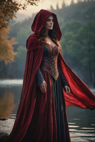 red riding hood,red cape,little red riding hood,scarlet witch,red coat,sorceress,rusalka,the enchantress,fantasy woman,red tunic,fantasy picture,red gown,cloak,heroic fantasy,transylvania,celtic queen,lady in red,imperial coat,girl on the river,fantasia,Photography,General,Cinematic