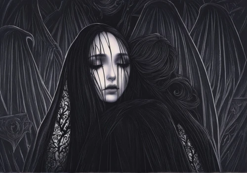 gothic portrait,gothic woman,dark art,dark gothic mood,gothic,goth woman,gothic style,dark angel,gothic fashion,dark portrait,vampire lady,black angel,vampire woman,mourning swan,dead bride,mystical portrait of a girl,goth,queen of the night,sorrow,goth like,Illustration,Realistic Fantasy,Realistic Fantasy 46