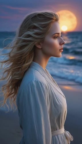 girl on the dune,romantic portrait,mystical portrait of a girl,celtic woman,the wind from the sea,sea breeze,beach moonflower,beach background,romantic look,the sea maid,by the sea,trisha yearwood,the night of kupala,aphrodite,enchanting,blonde woman,gracefulness,fantasy picture,inner beauty,photoshop manipulation,Illustration,Realistic Fantasy,Realistic Fantasy 16