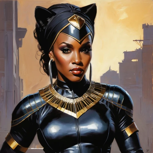 catwoman,black cat,panther,kat,black woman,african american woman,cleopatra,canis panther,sci fiction illustration,fantasy portrait,cat warrior,feline,fantasy woman,fantasy art,african woman,head woman,warrior woman,she-cat,karnak,black women,Conceptual Art,Fantasy,Fantasy 15