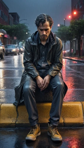 weather-beaten,homeless man,shia,in the rain,cyberpunk,eleven,heavy rain,che,walking in the rain,man on a bench,digital compositing,homeless,cholado,man with umbrella,monsoon,noah,rainy,man praying,thunderstorm mood,two meters,Photography,Artistic Photography,Artistic Photography 11