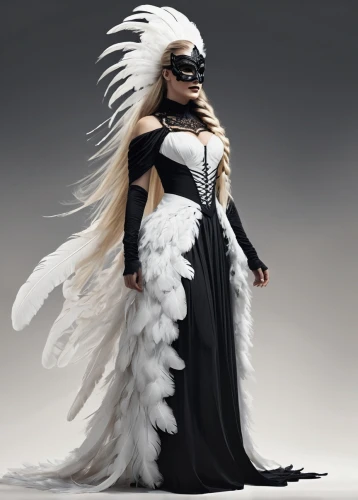 white feather,cruella de ville,raven's feather,black feather,business angel,dark angel,costume design,white bird,raven sculpture,white eagle,fantasy woman,crow queen,silkie,black angel,queen of the night,angel of death,feathers bird,suit of the snow maiden,goddess of justice,mourning swan,Conceptual Art,Fantasy,Fantasy 02