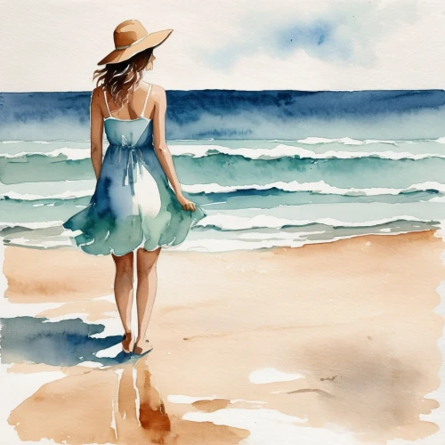 watercolor blue,watercolor painting,watercolor,watercolor paint,watercolor background,watercolor women accessory,watercolors,water colors,water color,watercolour,watercolor pencils,watercolor sketch,walk on the beach,watercolor paint strokes,watercolor texture,beach walk,watercolor pin up,beach background,sea breeze,fashion illustration,Illustration,Paper based,Paper Based 25