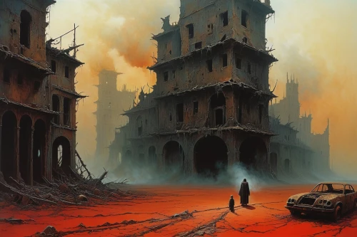 destroyed city,desolation,post-apocalyptic landscape,city in flames,scorched earth,desolate,ruin,dystopia,dystopian,apocalyptic,post-apocalypse,scythe,necropolis,ruins,citadel,barren,the ruins of the,apocalypse,ancient city,blood church,Conceptual Art,Daily,Daily 10