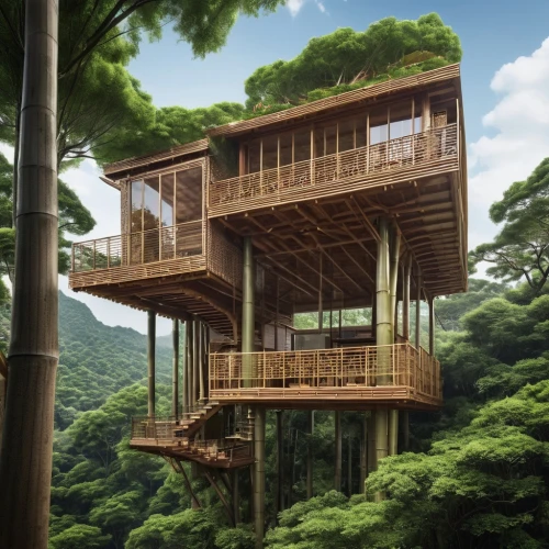 tree house hotel,tree house,treehouse,house in the forest,japanese architecture,sky apartment,tree top,tree tops,treetops,wooden house,timber house,stilt house,treetop,house in mountains,house in the mountains,tropical house,cubic house,hanging houses,eco hotel,bamboo forest,Photography,General,Realistic