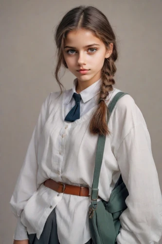 school uniform,schoolgirl,school clothes,school skirt,girl in overalls,suspenders,nurse uniform,a uniform,collared,girl in a historic way,girl with cloth,girl in cloth,menswear for women,hanbok,women fashion,dress shirt,women clothes,private school,blouse,bow-knot,Photography,Realistic