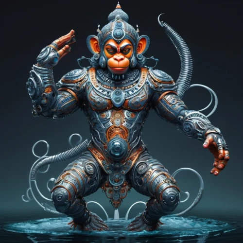 hanuman,sea god,god shiva,ganesha,shiva,god of the sea,lord shiva,ganesh,lord ganesha,garuda,lord ganesh,poseidon,3d figure,vishuddha,alien warrior,aquanaut,water creature,merman,poseidon god face,metal figure,Conceptual Art,Sci-Fi,Sci-Fi 03