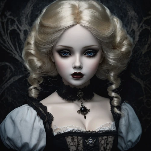 gothic portrait,gothic woman,porcelain dolls,female doll,marionette,gothic style,artist doll,victorian lady,vintage doll,doll's facial features,gothic fashion,vampire lady,porcelain doll,painter doll,doll figure,tumbling doll,gothic,killer doll,vampire woman,wooden doll,Conceptual Art,Fantasy,Fantasy 34