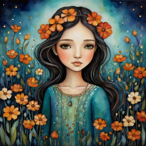 girl in flowers,beautiful girl with flowers,flower painting,flower girl,kahila garland-lily,girl picking flowers,flower fairy,falling flowers,boho art,field of flowers,girl in the garden,tiger lily,orange blossom,blooming field,blue daisies,flower background,wildflowers,sea of flowers,meadow daisy,mystical portrait of a girl,Conceptual Art,Daily,Daily 34