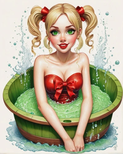 valentine pin up,the girl in the bathtub,christmas pin up girl,water nymph,valentine day's pin up,water rose,bathtub,pin up christmas girl,watercolor pin up,lily pad,bath with milk,fairy tale character,bath,milk bath,watery heart,water flower,bath oil,tub,water bath,bathing fun,Illustration,Abstract Fantasy,Abstract Fantasy 02