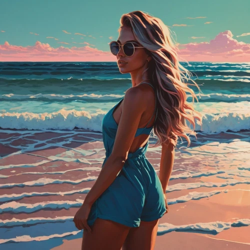 beach background,color turquoise,dream beach,girl on the dune,summer background,turquoise,digital painting,world digital painting,pink beach,mermaid background,ocean,seaside,oil painting on canvas,beach scenery,beautiful beach,sea breeze,oil painting,sea-shore,sunglasses,creative background,Conceptual Art,Fantasy,Fantasy 32