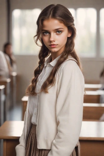 school uniform,detention,schoolgirl,school skirt,school clothes,princess sofia,librarian,vintage angel,cinnamon girl,miss circassian,french silk,teen,teacher,pretty young woman,young woman,white coat,commercial,cardigan,madeleine,romantic look,Photography,Cinematic