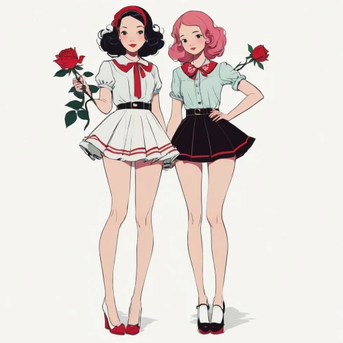 retro pin up girls,pin-up girls,pin up girls,valentine day's pin up,valentine pin up,sewing pattern girls,rose white and red,vintage girls,seerose,twin flowers,yulan magnolia,rosebuds,two girls,anime japanese clothing,butterfly dolls,joint dolls,pin ups,retro women,pretty girls,neo-burlesque,Illustration,Vector,Vector 03