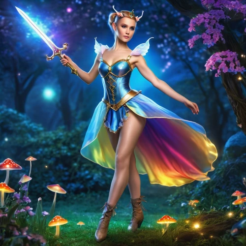 fantasy picture,fantasy woman,fairy queen,faerie,fantasy art,fantasy girl,sorceress,fairy,blue enchantress,baton twirling,3d fantasy,rosa 'the fairy,majorette (dancer),fairy tale character,fantasy warrior,fairy world,show off aurora,garden fairy,tiber riven,fantasy portrait,Photography,General,Realistic