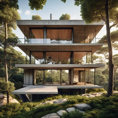 modern house,house in the forest,dunes house,modern architecture,cubic house,japanese architecture,3d rendering,timber house,mid century house,landscape design sydney,eco-construction,render,futuristic architecture,archidaily,luxury property,frame house,cube house,wooden house,folding roof,roof landscape,Photography,General,Realistic