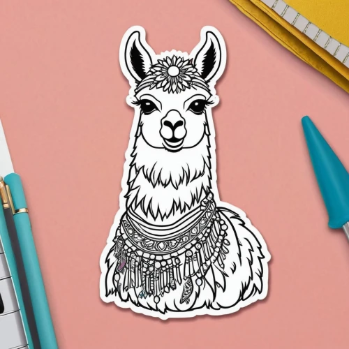 llama,lama,llamas,alpaca,deer illustration,alpacas,deer drawing,vicuña,wool sheep,line art animals,bazlama,sheep portrait,guanaco,camelid,line art animal,sheep knitting,scarf animal,dotted deer,decorative rubber stamp,ovis gmelini aries,Unique,Design,Sticker