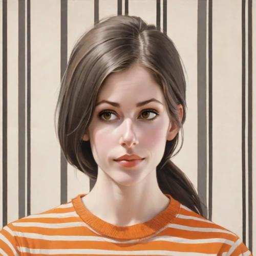 portrait of a girl,girl portrait,young woman,girl with cereal bowl,girl in a long,girl in t-shirt,girl with bread-and-butter,portrait background,striped background,woman portrait,the girl's face,prisoner,artist portrait,horizontal stripes,woman face,woman thinking,woman's face,bloned portrait,portrait of a woman,painter doll,Digital Art,Poster
