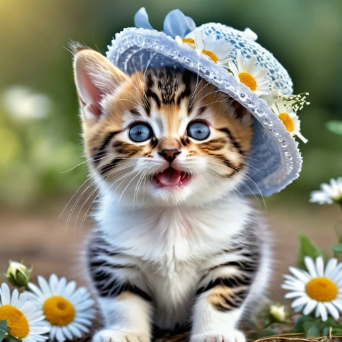 blossom kitten,flower cat,flower hat,kitten hat,tea party cat,cute cat,tabby kitten,beautiful bonnet,animals play dress-up,funny cat,flower animal,ginger kitten,kitten,vintage cat,flower girl,flower crown,little hat,cat sparrow,cute animals,cat image,Photography,General,Realistic