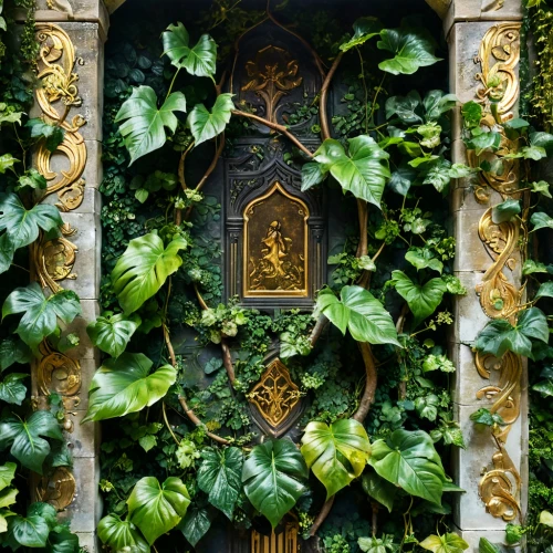 garden door,ivy frame,green wreath,portal,door wreath,ivy,background ivy,fairy door,old door,merida,the door,botanical frame,doorway,wooden door,art nouveau frame,art nouveau,front door,iron door,church door,home door,Conceptual Art,Fantasy,Fantasy 05