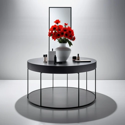 dressing table,ikebana,set table,flower vase,glass vase,makeup mirror,black table,shashed glass,mirror frame,danish furniture,flower arrangement lying,table arrangement,table lamp,washbasin,parabolic mirror,the mirror,toilet table,dining table,circle shape frame,flower vases,Photography,General,Realistic