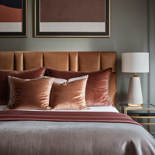 bed linen,four-poster,guestroom,woman on bed,guest room,contemporary decor,bedding,gold-pink earthy colors,boutique hotel,bed,copper frame,duvet cover,modern decor,duvet,table lamps,antler velvet,bedroom,soft furniture,linen,brown fabric,Photography,General,Realistic