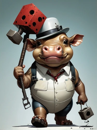 pork-pie hat,pig,porker,hog,suckling pig,domestic pig,cow boy,toad,true toad,pubg mascot,piggy,pot-bellied pig,mini pig,anthropomorphized animals,piglet,farm animal,pig's trotters,sheriff,swine,texas toad,Illustration,Realistic Fantasy,Realistic Fantasy 10