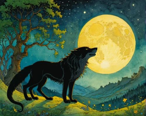 constellation wolf,howling wolf,werewolves,howl,werewolf,wolves,european wolf,wolf,gray wolf,full moon,blue moon,two wolves,black shepherd,moonlit night,full moon day,canis lupus,big moon,super moon,wolf couple,moon and star background,Illustration,Realistic Fantasy,Realistic Fantasy 04