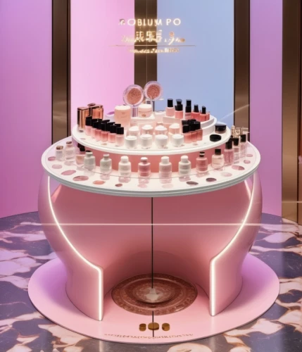 cosmetics counter,beauty room,soda fountain,cosmetics,luxury bathroom,candy bar,soap shop,perfumes,spa,women's cosmetics,oil cosmetic,spa items,salon,agent provocateur,cake shop,beauty salon,cake stand,shower bar,soda shop,salt bar,Photography,General,Realistic