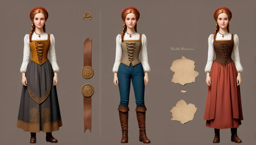 country dress,women's clothing,female doll,women clothes,fairy tale character,costume design,steampunk,character animation,cinnamon girl,gingerbread girl,victorian fashion,lilian gish - female,concept art,development concept,merida,collected game assets,wood elf,victorian style,victorian lady,costumes,Unique,Design,Character Design