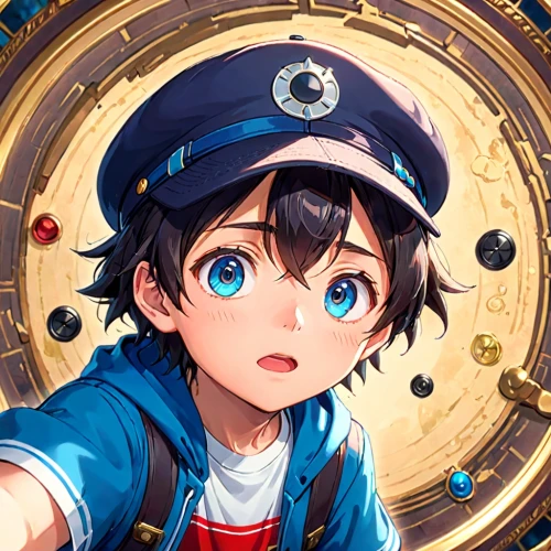 bearing compass,officer,game illustration,submarine,watchmaker,cells,astronomical clock,anime boy,umiuchiwa,matsuno,android game,police hat,bearing,hub cap,detective conan,cg artwork,policeman,magnetic compass,conductor,the eyes of god,Anime,Anime,Traditional