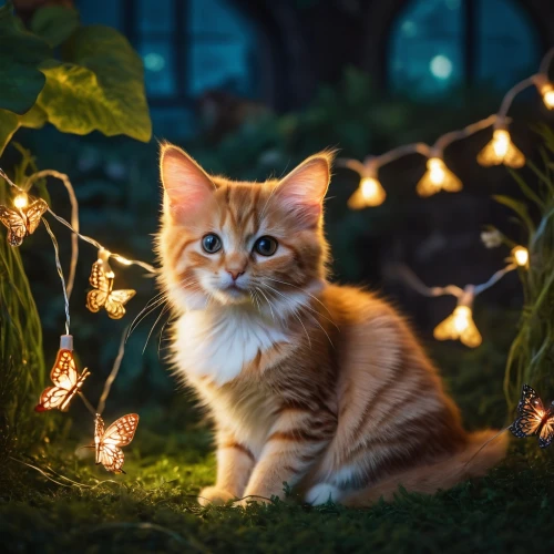 ginger kitten,ginger cat,cute cat,norwegian forest cat,maincoon,fairy lights,cat image,firestar,red tabby,kitten,shelter cat,halloween cat,feral cat,animal photography,cat vector,cat,little cat,romantic portrait,young cat,bokeh lights,Photography,General,Fantasy