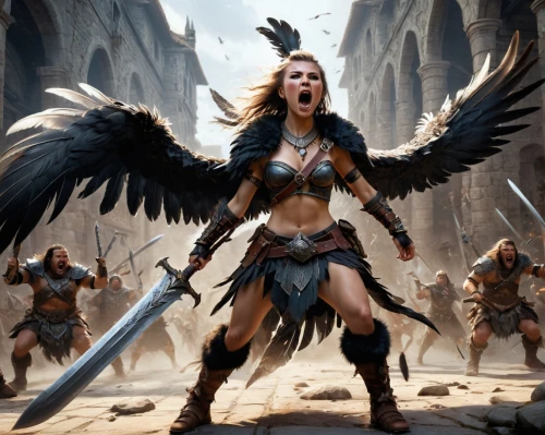 female warrior,warrior woman,heroic fantasy,angels of the apocalypse,massively multiplayer online role-playing game,archangel,harpy,dark angel,the archangel,valhalla,barbarian,fantasy warrior,birds of prey,athena,fantasy art,biblical narrative characters,falconer,bird of prey,feathered race,sparta,Conceptual Art,Fantasy,Fantasy 11