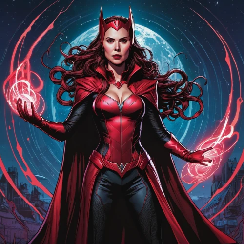 scarlet witch,darth talon,wanda,red super hero,goddess of justice,red,the enchantress,avenger,fantasy woman,red cape,magneto-optical disk,sorceress,red lantern,cg artwork,captain marvel,evil woman,head woman,power icon,red chief,fantasia,Illustration,Realistic Fantasy,Realistic Fantasy 25