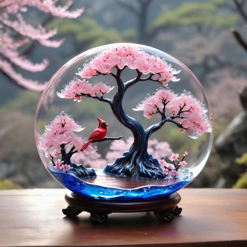 cherry blossom tree,sakura tree,bonsai tree,japanese garden ornament,japanese cherry blossom,blossom tree,sakura blossom,aquarium decor,sakura flower,cherry blossom japanese,the japanese tree,sakura blossoms,japanese cherry blossoms,bonsai,sakura branch,blue birds and blossom,cherry blossom branch,maple bonsai,japanese lamp,lensball,Illustration,Realistic Fantasy,Realistic Fantasy 02