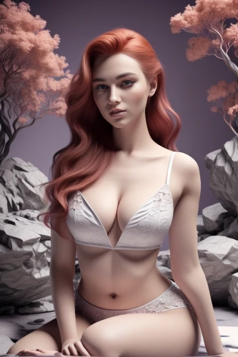 fantasy woman,venus,poison ivy,female model,eve,fae,aphrodite,pale,world digital painting,coral,rose white and red,fantasy portrait,mermaid background,gradient mesh,fantasy picture,3d model,siren,natural cosmetic,art model,daphne