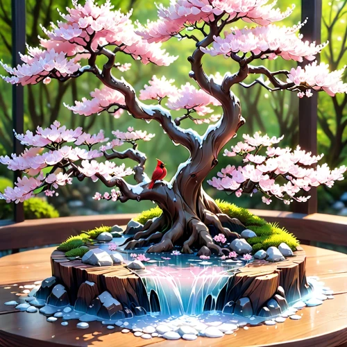 sakura tree,maple bonsai,cherry blossom tree,blossom tree,wishing well,bonsai tree,bonsai,japanese sakura background,flourishing tree,sakura branch,sakura trees,japanese garden ornament,water fountain,sakura blossom,the japanese tree,japanese maple,flower water,blooming tree,tree watering,cherry tree,Anime,Anime,General