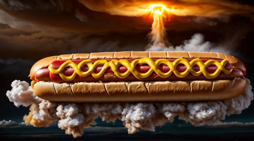 coney island hot dog,hot dog,chili dog,hotdog,hydrogen bomb,nuclear bomb,chicago-style hot dog,apocalypse,armageddon,wiener melange,nuclear explosion,nuclear war,firebrat,atomic bomb,frikandel,burger king premium burgers,baconator,hot dog bun,doomsday,knackwurst