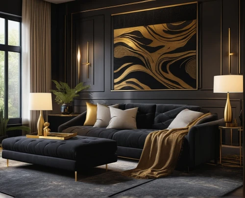 contemporary decor,gold wall,modern decor,gold stucco frame,gold foil laurel,gold paint strokes,interior decor,interior decoration,gold lacquer,gold paint stroke,abstract gold embossed,patterned wood decoration,gold foil corner,interior design,apartment lounge,black and gold,antler velvet,luxury home interior,interior modern design,golden coral,Photography,General,Realistic
