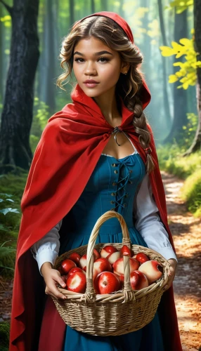 little red riding hood,girl picking apples,red riding hood,basket of apples,apple harvest,woman eating apple,picking apple,cart of apples,red apples,acerola,fairy tale character,apple picking,children's fairy tale,rose hip oil,red apple,apple orchard,basket with apples,apples,biblical narrative characters,fantasy picture,Conceptual Art,Oil color,Oil Color 10