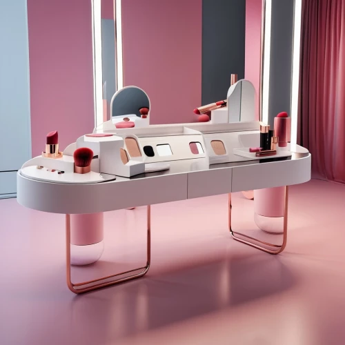 dressing table,beauty room,cosmetics counter,makeup mirror,doll house,retro diner,beauty salon,capsule-diet pill,toilet table,luxury bathroom,3d render,bedroom,infant bed,women's cosmetics,dining table,3d model,3d mockup,canopy bed,bathtub,cosmetics,Photography,General,Realistic