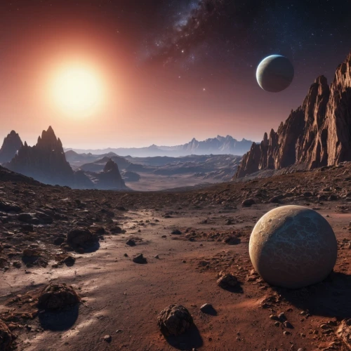 alien planet,exoplanet,desert planet,alien world,terraforming,inner planets,planetary system,galilean moons,futuristic landscape,planets,lunar landscape,red planet,planet mars,extraterrestrial life,moon valley,stone desert,fantasy landscape,desert landscape,desert desert landscape,valley of the moon,Photography,General,Realistic