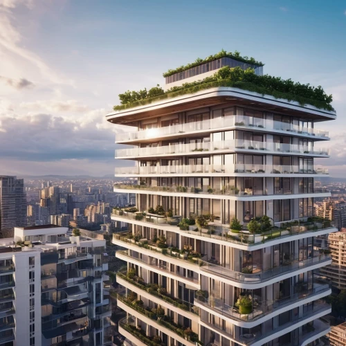 residential tower,eco-construction,sky apartment,roof garden,balcony garden,high-rise building,block balcony,skyscapers,penthouse apartment,high rise,urban towers,green living,modern architecture,grass roof,skyscraper,renaissance tower,high-rise,highrise,futuristic architecture,mixed-use,Photography,General,Realistic