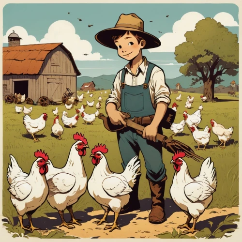 farmer,chicken farm,chicken yard,farm pack,farming,farmyard,poultry,chicken 65,farm animals,livestock farming,square dance,free-range eggs,red hen,laying hens,fowl,stock farming,agriculture,landfowl,free range,farmers,Illustration,Children,Children 04