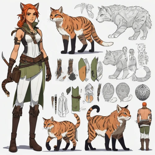 red tabby,cat warrior,toyger,felidae,tiger cat,concept art,woodland animals,gamekeeper,breed cat,capricorn kitz,chestnut tiger,cat mom,zookeeper,female lion,firestar,adventurer,domestic cat,tabby cat,female warrior,domestic short-haired cat,Unique,Design,Character Design