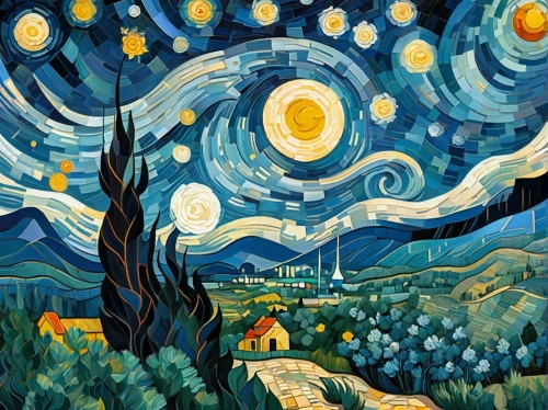 starry night,vincent van gough,vincent van gogh,motif,night scene,post impressionism,david bates,astronomer,starry sky,the night sky,astronomy,night stars,art painting,home landscape,the moon and the stars,moon and star background,the stars,moonlit night,night sky,oil painting on canvas