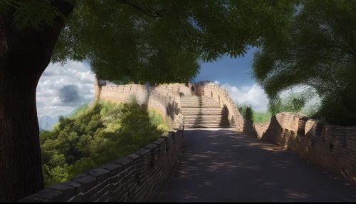 city walls,great wall,great wall wingle,great wall of china,pathway,city wall,summer palace,pont du gard,3d rendering,palatine hill,ancient city,hiking path,walkway,virtual landscape,dragon bridge,rome 2,aventine hill,chinese background,terraced,3d rendered,Light and shadow,Landscape,Great Wall