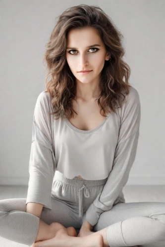 romantic look,female model,attractive woman,beautiful young woman,woman sitting,sitting,sitting on a chair,grey background,young woman,ammo,pale,girl sitting,andrea vitello,long-sleeved t-shirt,portrait background,cardigan,gap,pianist,pretty young woman,cotton top,Photography,Realistic
