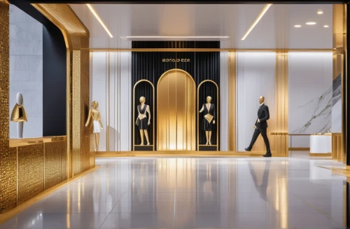 lobby,hallway,luxury bathroom,largest hotel in dubai,luxury hotel,concierge,luxury home interior,gold wall,art deco,hallway space,elevators,entrance hall,gold bar shop,metallic door,interior decoration,the dubai mall entrance,room divider,hotel hall,interior modern design,luxury property,Photography,General,Realistic